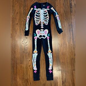 Skeleton Halloween pajama onesie costume unisex size 8 medium girls snaps play